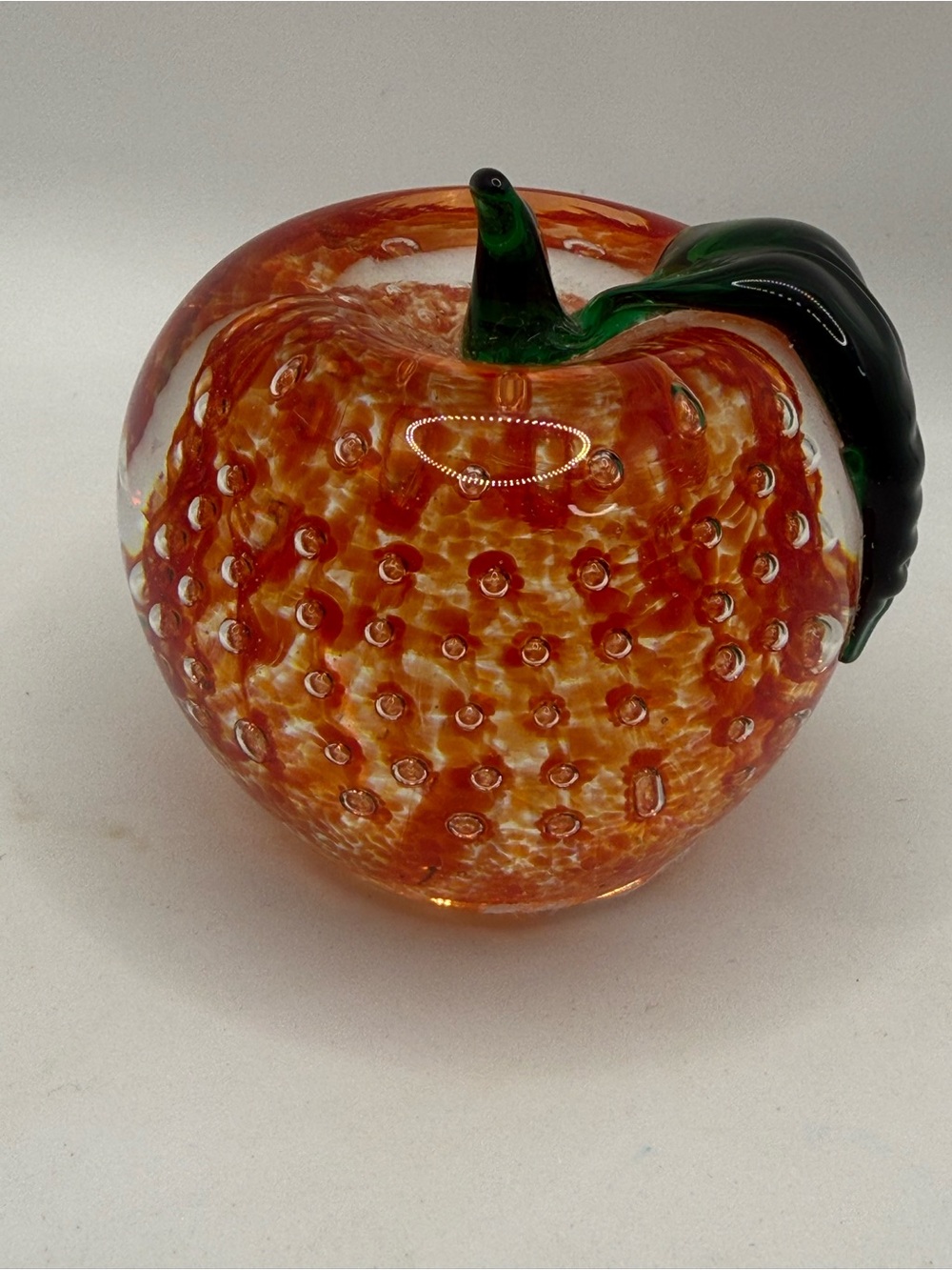 Lenox Apple Figurine Paperweight Clear & Red Glass Controlled Bubbles 2.75”